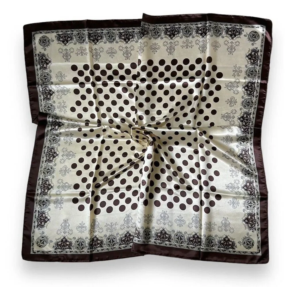 Brown Edges Polka Dots Scarf 35” X 35” Women Scarve Boho